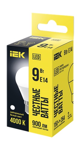 Лампа IEK LED 9вт e14 4к шар нейтр свет, фото