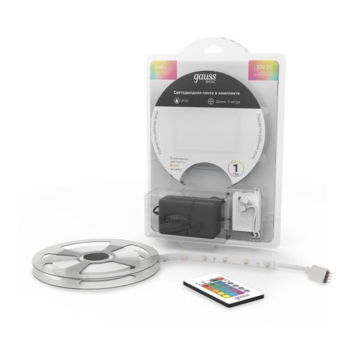 Лента Gauss Basic LED 5050/30RGB+30W 12V 6W/m 390lm/m RGBW 10mm IP20 3m, крупный план