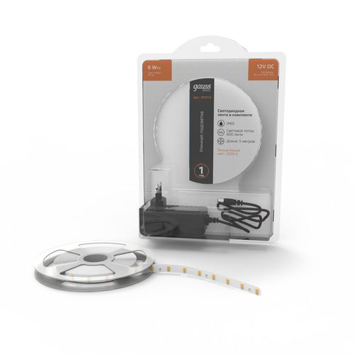 Лента Gauss Basic в комплекте LED 2835/60 12V 6W/m 600lm/m 3000K 8mm IP65 5m, картинка