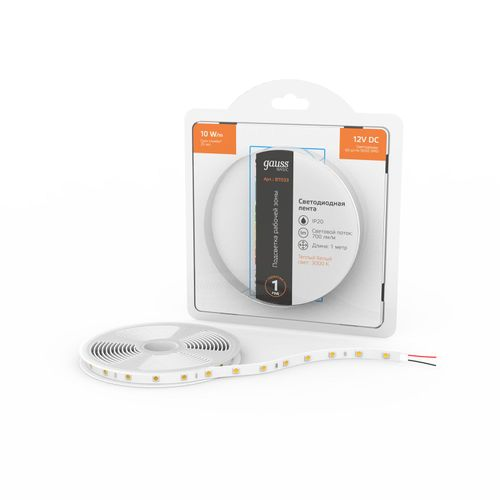 Лента GAUSS Basic LED 5050/60 12v 10w/m 700lm/m 3000k 10mm ip20 1m, фото