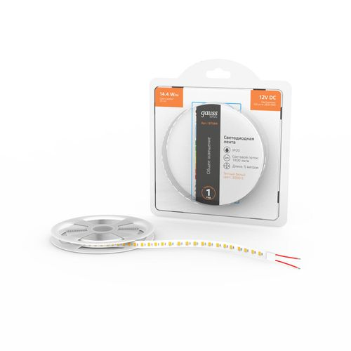 Лента Gauss Basic LED 2835/120 12V 14,4W/m 1400lm/m 3000K 8mm IP20 5m, детальное фото