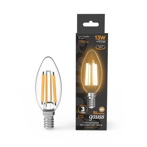 Лампа Gauss Filament Свеча 13W 1100lm 2700К Е14 LED, фото