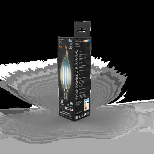 Лампа Gauss Filament Свеча на ветру 5W 420lm 4100К Е14 golden LED 1/10/50, фото