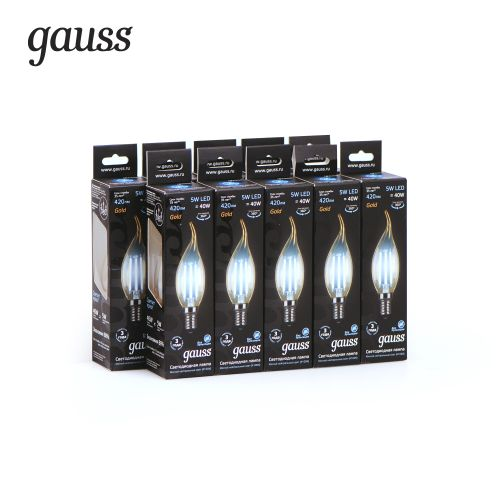 Лампа Gauss Filament Свеча на ветру 5W 420lm 4100К Е14 golden LED 1/10/50, картинка
