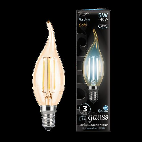 Лампа Gauss Filament Свеча на ветру 5W 420lm 4100К Е14 golden LED 1/10/50, детальное фото