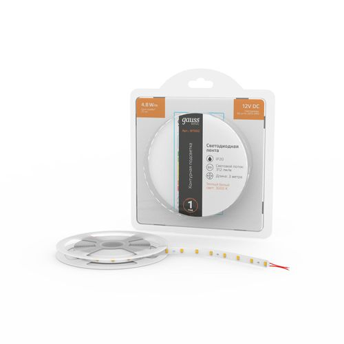 Лента Gauss Basic LED 2835/60 12V 4,8W/m 312lm/m 3000K 8mm IP20 3m, крупный план