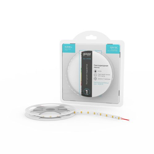 Лента Gauss Basic LED 2835/60 12V 4,8W/m 312lm/m 4000K 8mm IP20 5m, вид