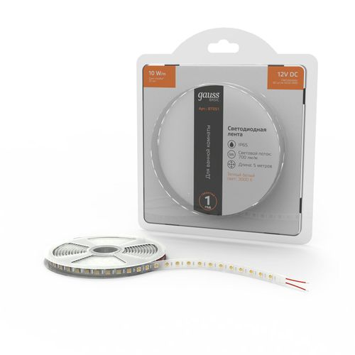 Лента GAUSS Basic LED 5050/60 12v 10w/m 700lm/m 3000k 10mm ip65 5m, фото
