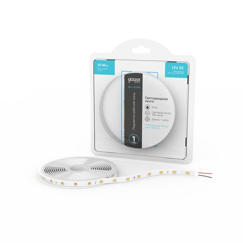 Лента GAUSS Basic LED 5050/60 12v 10w/m 700lm/m 4000k 10mm ip20 1m, картинка