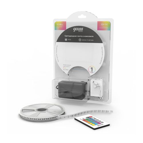 Лента Gauss Basic в комплекте LED 5050/60 12V 10W/m 700lm/m RGB 10mm IP20 5m, вид