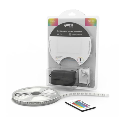Лента Gauss Basic в комплекте LED 5050/60 12V 12W/m 780lm/m RGB 10mm IP65 5m, вид
