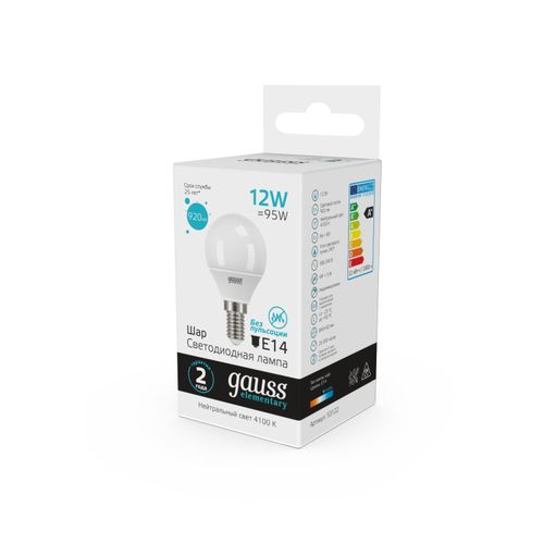 Лампа Gauss Elementary Шар 12W 920lm 4100K Е14 LED, фотография