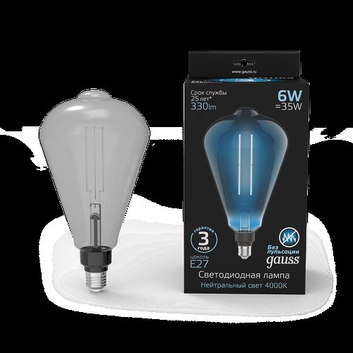 Лампа Gauss Filament ST164 6W 330lm 4000К Е27 gray straight LED 1/6, детальное фото