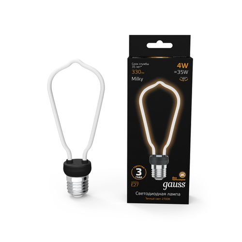 Лампа Gauss Filament Artline ST64 4W 330lm 2700К Е27 milky LED 1/10/100, вид