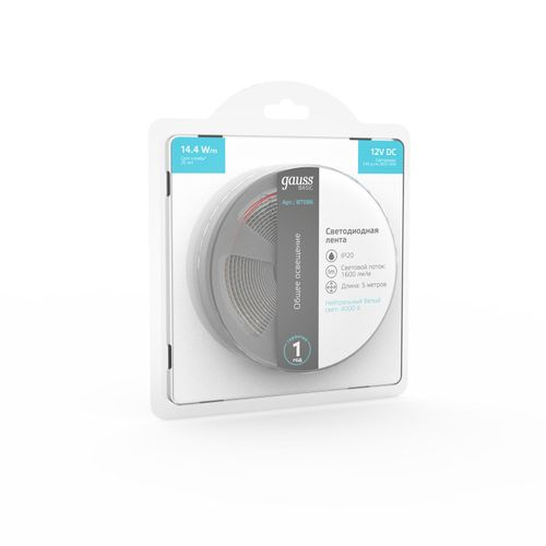 Лента Gauss Basic LED 2835/240 12V 14,4W/m 1600lm/m 4000K 10mm IP20 5m, картинка