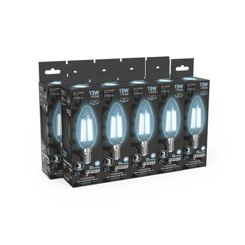 Лампа Gauss Filament Свеча 13W 1150lm 4100К Е14 LED, детальное фото