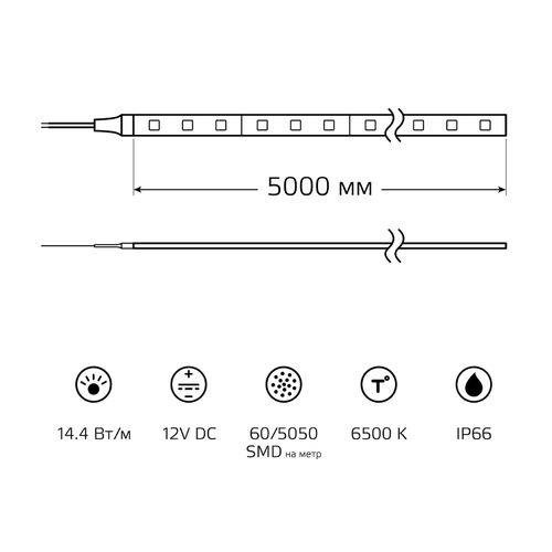 Лента Gauss LED 5050/60-SMD 14.4W 12V DC холодный белый IP66 (блистер 5м), крупный план