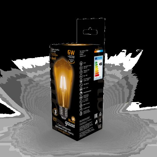 Лампа Gauss Filament ST64 6W 550lm 2400К E27 golden LED 1/10/40, картинка