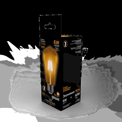 Лампа Gauss Filament ST64 6W 550lm 2400К E27 golden LED 1/10/40, фотография