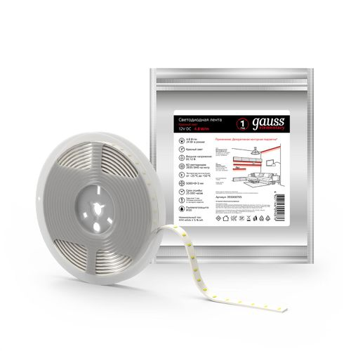 Лента Gauss LED Elementary 2835/60 12V 4.8W Красный 8mm IP20 5m (ZIP bag), картинка