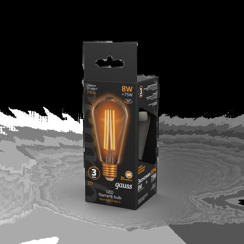 Лампа Gauss Filament ST64 8W 740lm 2400К Е27 golden LED 1/10/40, картинка