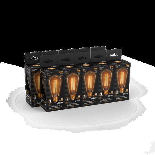 Лампа Gauss Filament ST64 8W 740lm 2400К Е27 golden LED 1/10/40, изображение