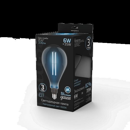 Лампа Gauss Filament PS160 6W 330lm 4000К Е27 gray straight LED 1/6, изображение