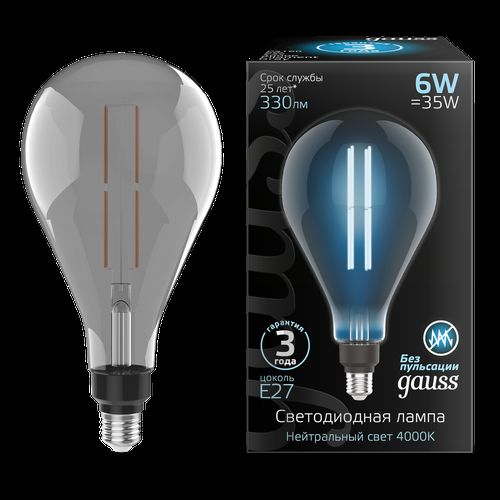 Лампа Gauss Filament PS160 6W 330lm 4000К Е27 gray straight LED 1/6, изображение