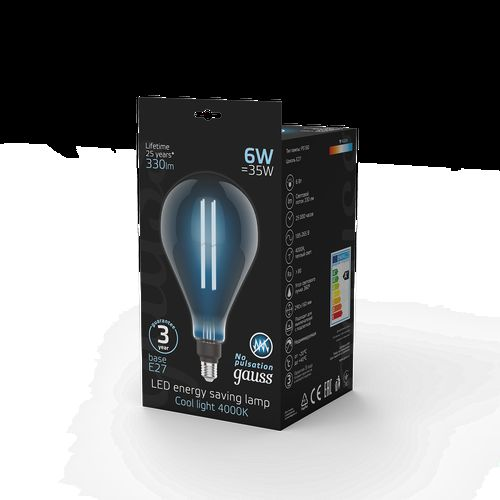 Лампа Gauss Filament PS160 6W 330lm 4000К Е27 gray straight LED 1/6, картинка