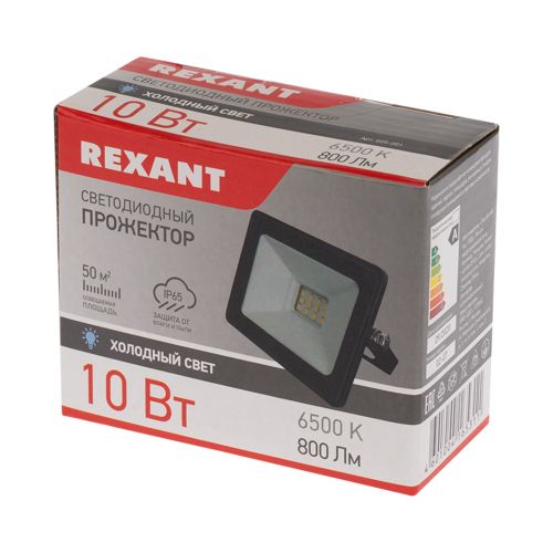 Прожектор Rexant СДО без датчика движения LED 10 Вт черный, картинка