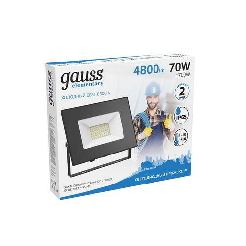 Прожектор светодиодный GAUSS Elementary G2 70W 6300lm IP65 6500К черный, фото