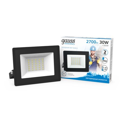 Прожектор светодиодный GAUSS Elementary G2 30W 2700lm IP65 6500К черный, фотография