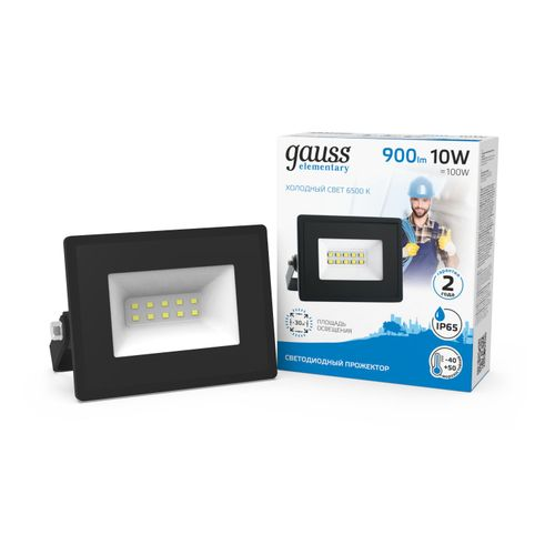 Прожектор Gauss Elementary 10W 850lm 6500К 200-240V IP65 черный LED, картинка