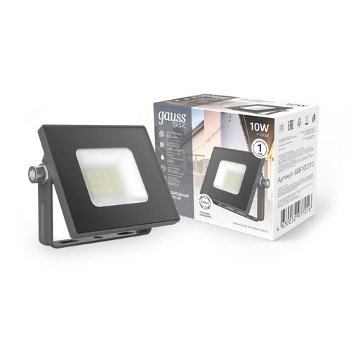 Прожектор Gauss BASIC 10W 820lm 6500K 200-240V IP65 графитовый LED, изображение