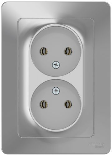 Розетка электрическая 2 поста Schneider Electric BLANCA алюминий, картинка