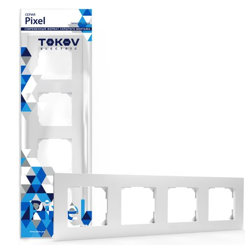 Рамка 4 поста TOKOV ELECTRIC PIXEL белый, изображение