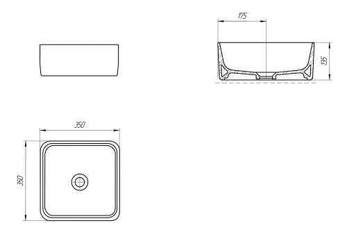 Раковина на столешницу CREA 35 SQUARE 0 отв., фотография