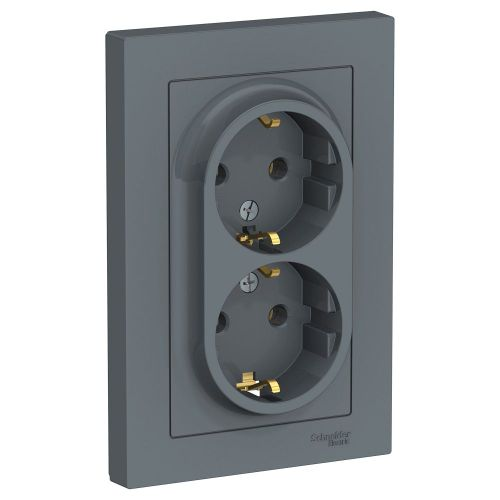 Розетка электрическая 2 поста Systeme Electric Atlas Design грифель, детальное фото