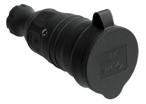Розетка с защитной крышкой переносная IEK ОМЕГА РБп13-1-0м IP44 каучук, крупный план