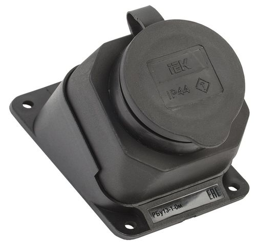 Розетка с защитной крышкой угловая настенная IEK ОМЕГА РБу13-1-0м IP44 каучук, фотография