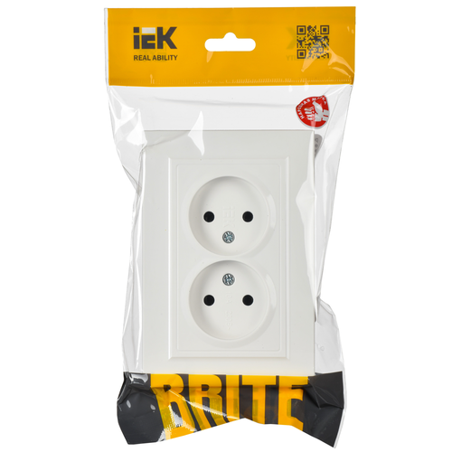 Розетка электрическая 2 поста IEK BRITE белый, изображение