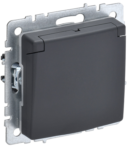 Розетка электрическая IEK BRITE BR-R16-16-K53 графит, крупный план