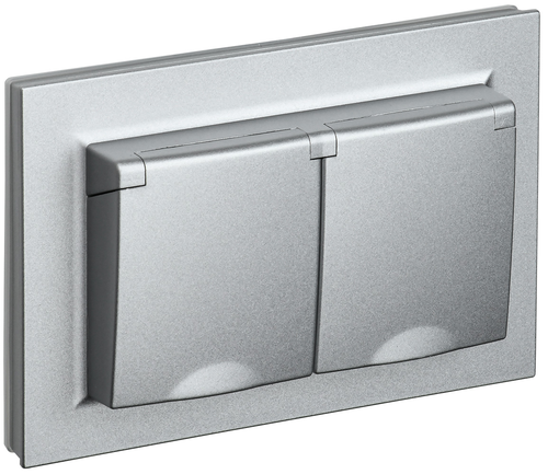 Розетка электрическая IEK BRITE BR-R26-16-44-K47-F алюминий, крупный план