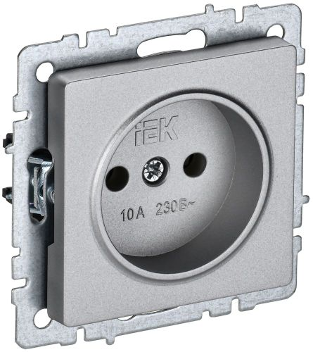 Розетка электрическая 1 пост IEK BRITE алюминий, фотография