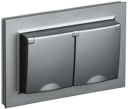 Розетка электрическая IEK BRITE BR-R26-16-44-K46-F сталь, изображение