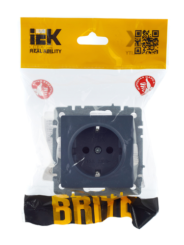 Розетка электрическая IEK BRITE BR-R14-16-K35 маренго, крупный план