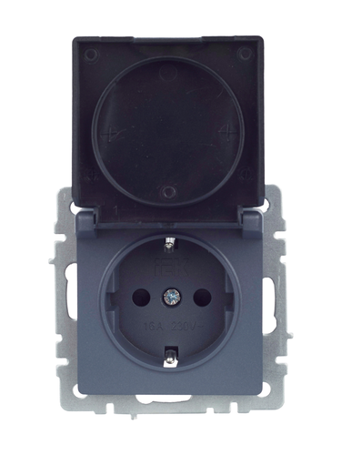 Розетка электрическая IEK BRITE BR-R16-16-K35 маренго, крупный план