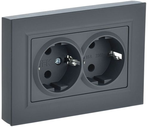 Розетка электрическая IEK BRITE BR-R24-16-K53-F графит, крупный план