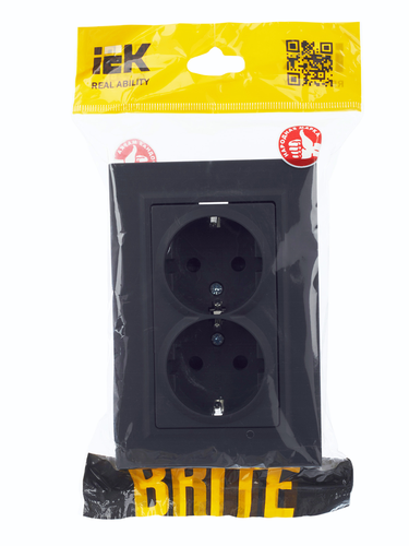 Розетка электрическая IEK BRITE BR-R24-16-K53-F графит, изображение