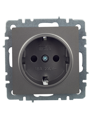 Розетка электрическая IEK BRITE BR-R14-16-K46 сталь, фотография